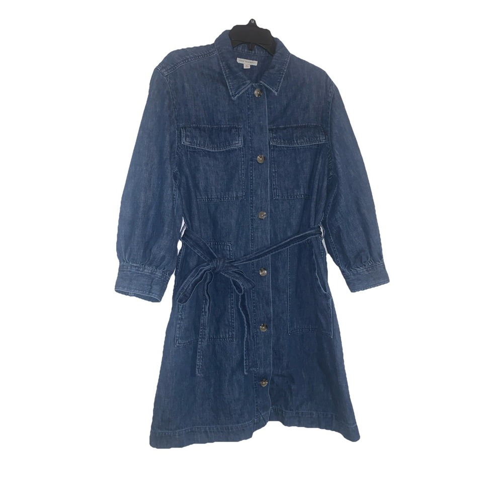 Free Assembly Denim Shirt Dress XL Ballon Sleeve Utility Belted Medium Wash Chic - Picture 7 of 15